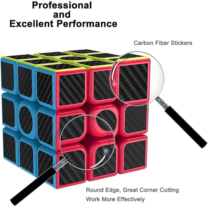 RUBIKS CUBE, 3X3X3 SPEED CUBE, SMOOTH MAGIC CARBON FIBER STICKER SPEED CUBES, ENHANCED VERSION, BLACK - Image 3